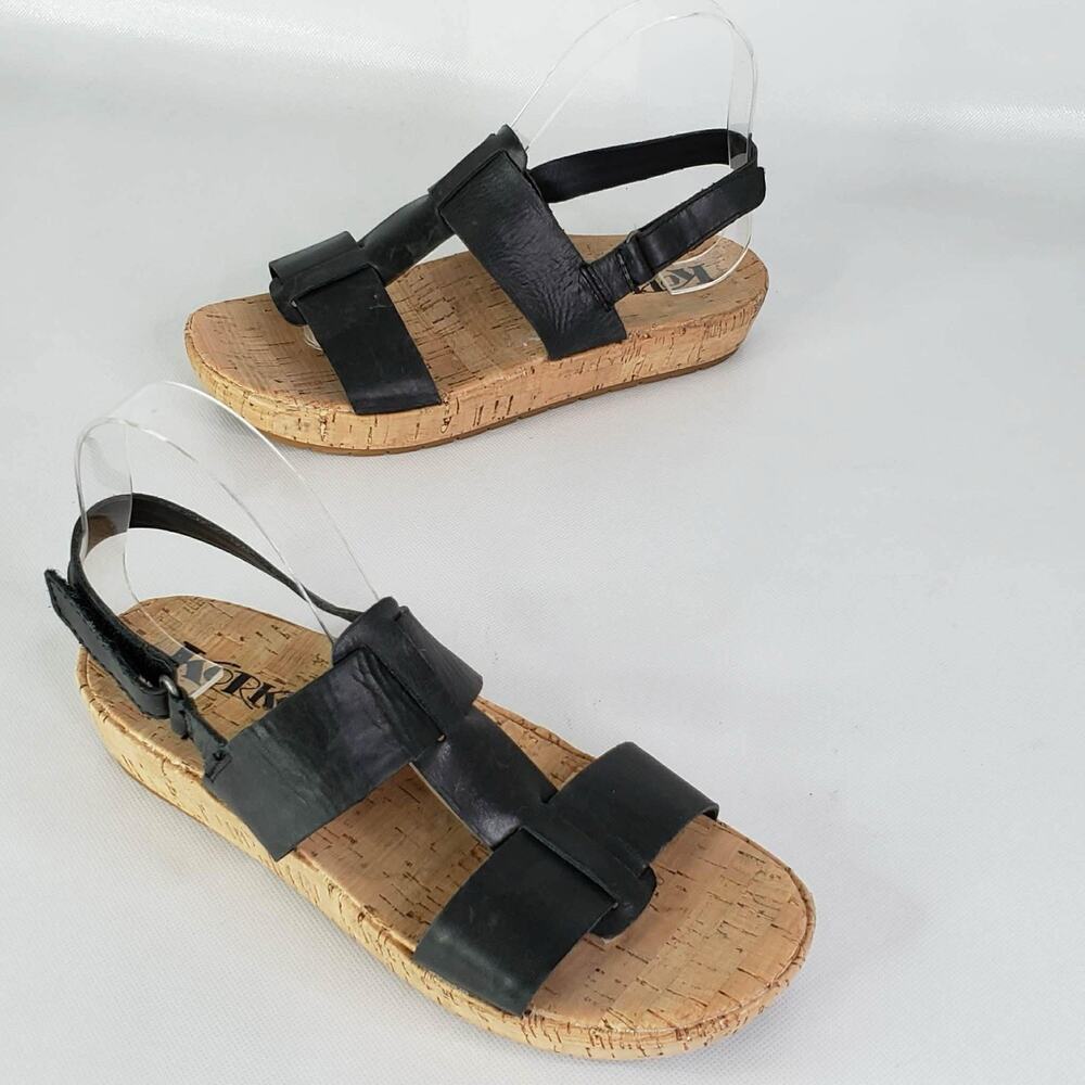 Korks Kork-Ease Yolandi Sandals Size 7 Black Leather Strappy Ankle Strap
